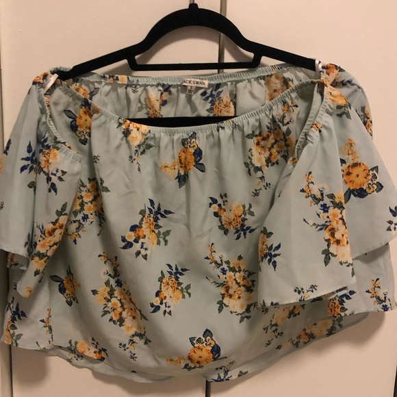 Off the Shoulder Floral Silk Top - Picture 2 of 8